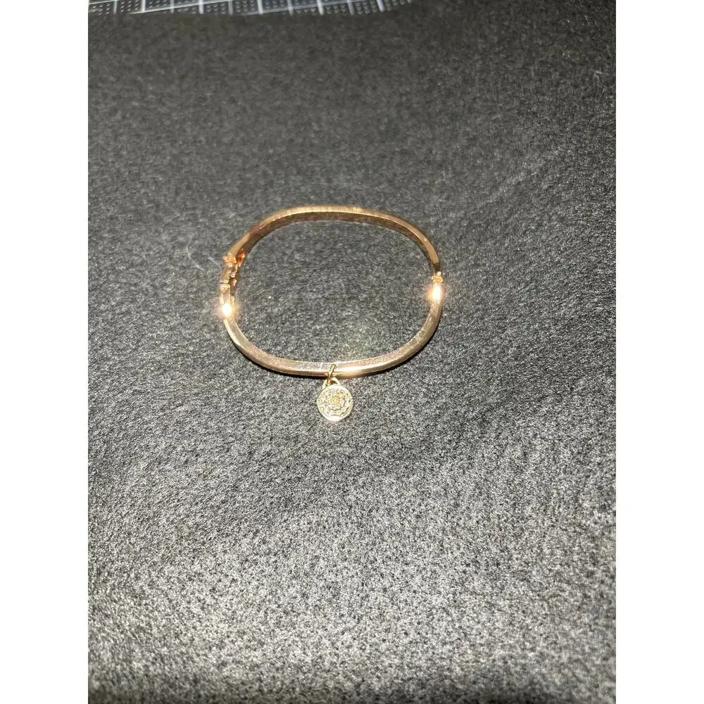 Rose Gold Tone Pavé Crystal Dangle Charm Bangle Bracelet Cuff